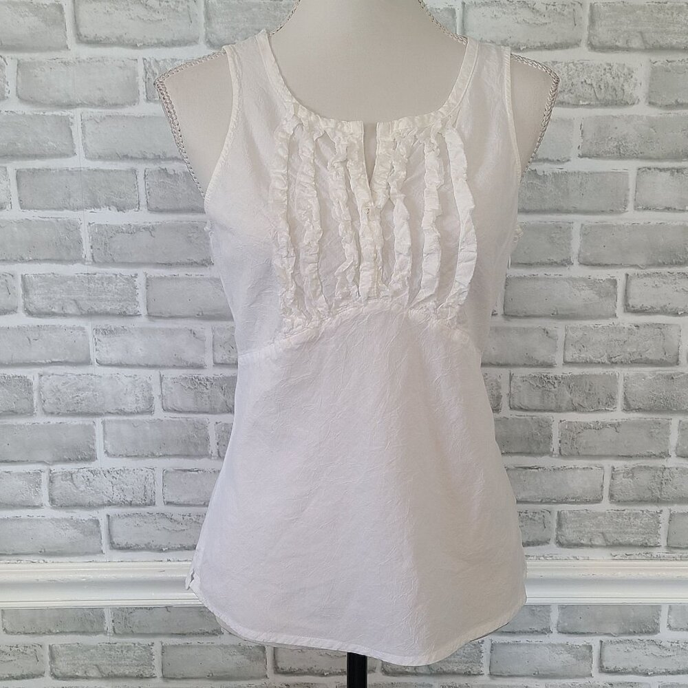 Anthropologie White Ruffled Sleeveless Blouse